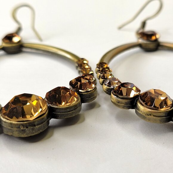 Gold Amber Rhinestone Large Oval Earrings - Picture 8 of 11